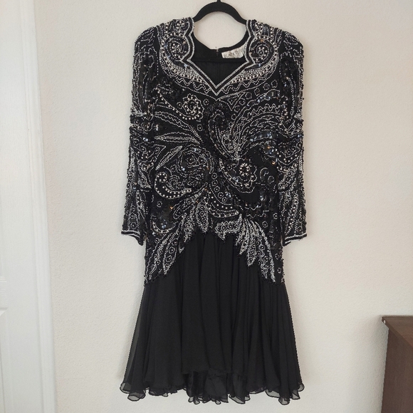 Oleg Cassini Dresses & Skirts - Black Tie Oleg Cassini Sequined Beaded black Longsleeve Dress Size 10